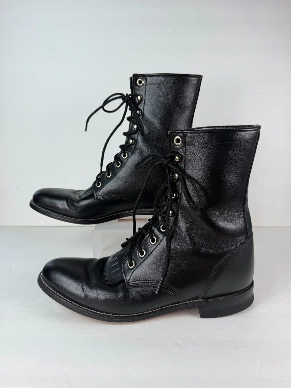 Justin Boots Men’s 9 B Black Leather Lace Up Kiltie Roper Western Boots